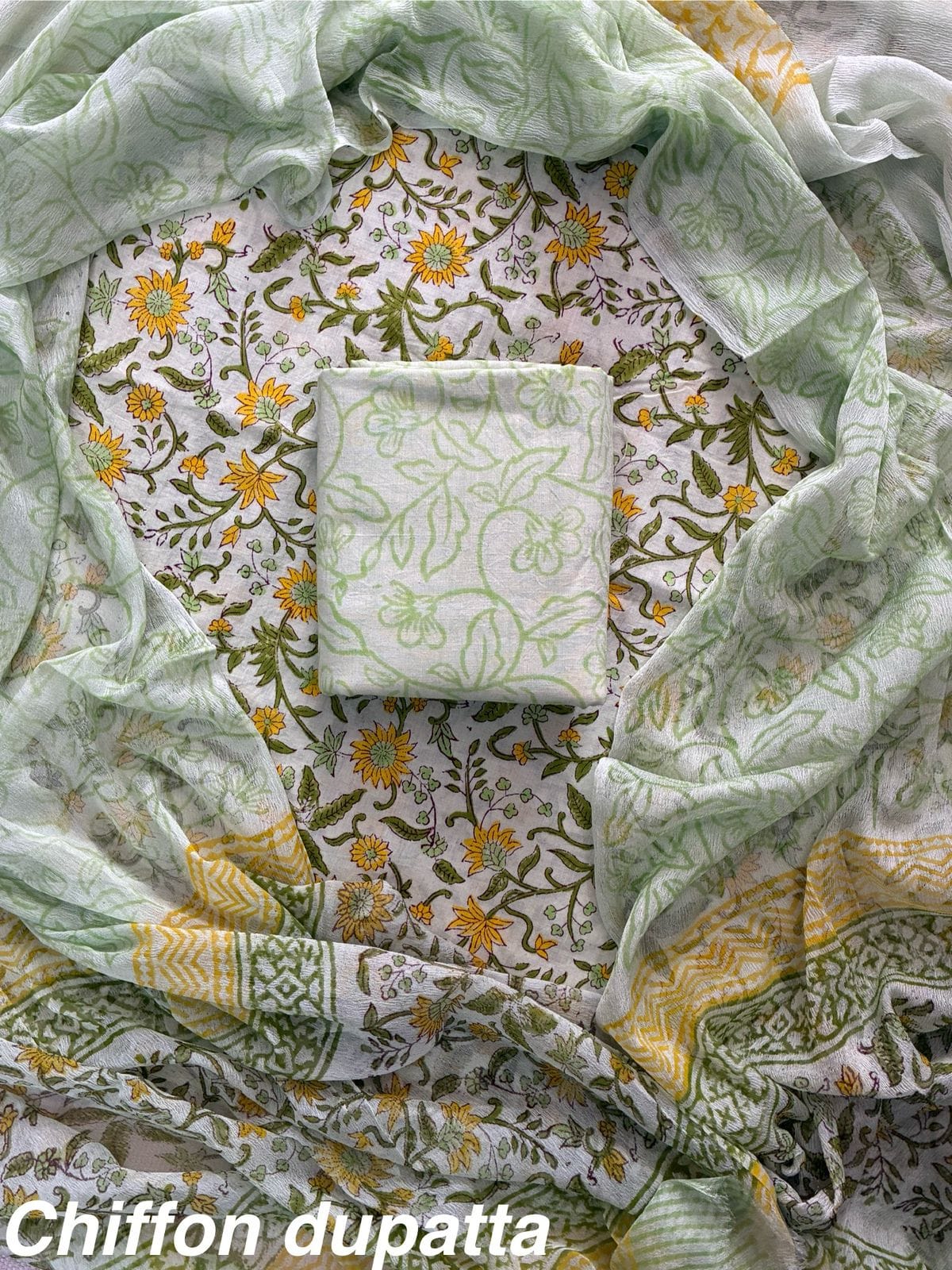 New Premium Hand Block Print Cotton Suit Set with Chiffon Dupatta(WACFCOTMU50)