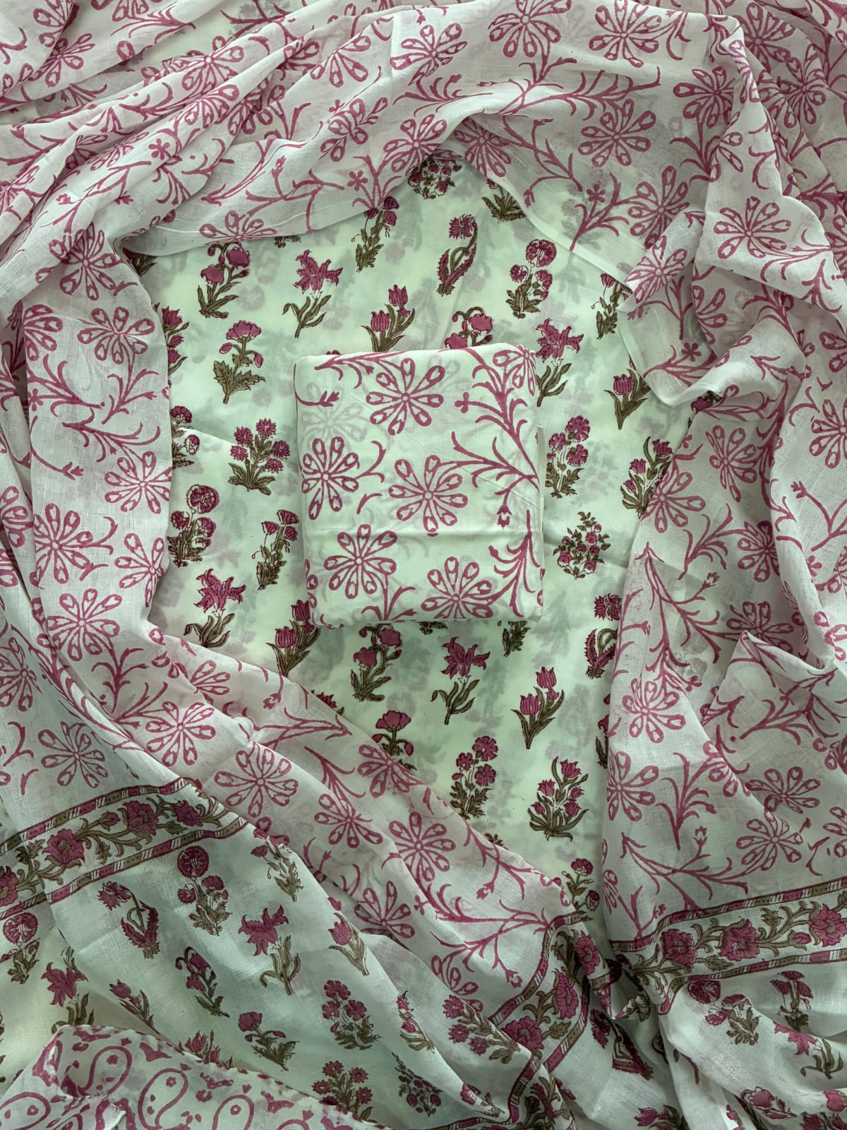 Designer Hand Block Print Cotton Suit Set with Mulmul Dupatta(WACOTMU150)