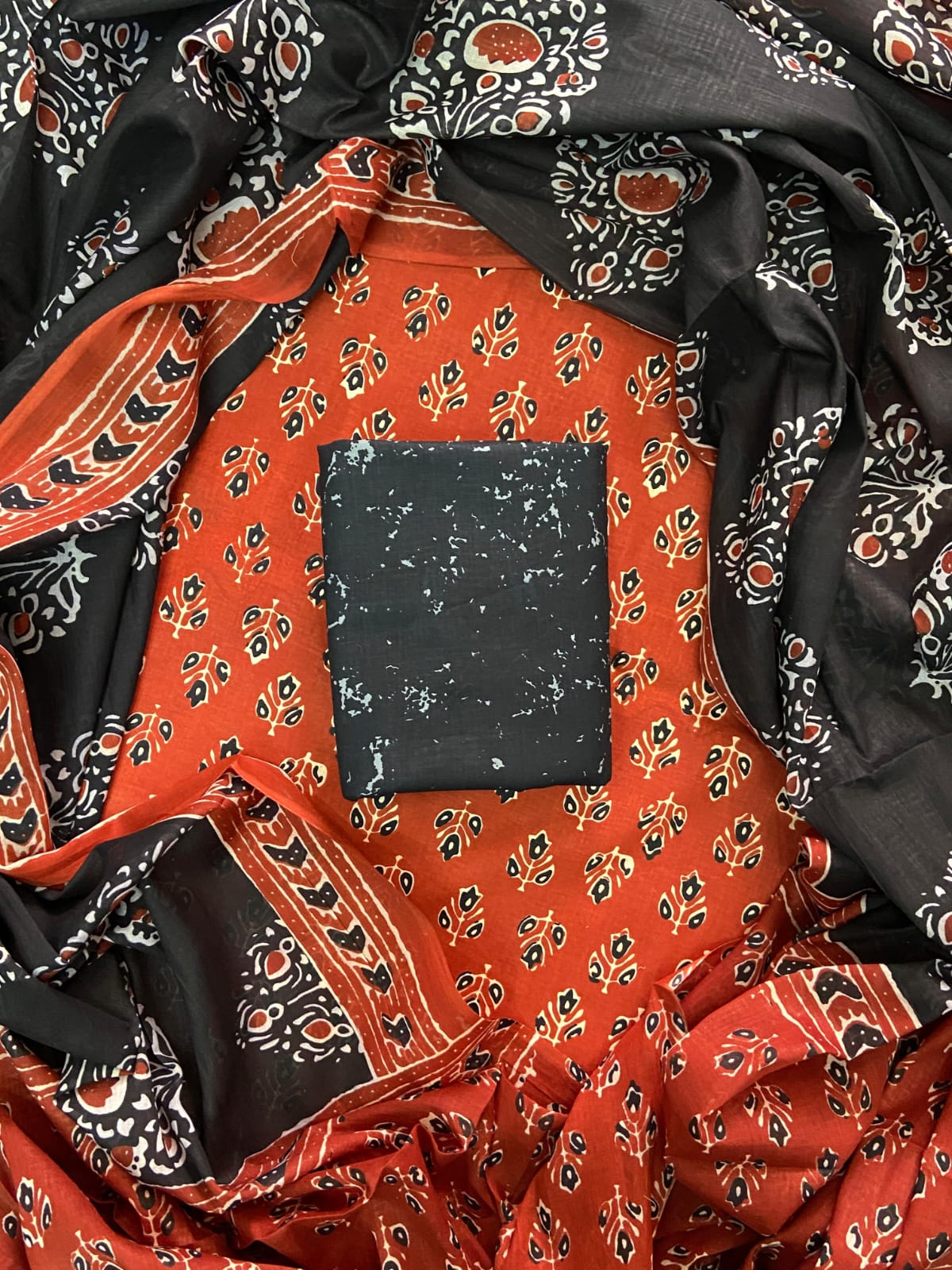Designer Hand Block Print Cotton Suit Set with Mulmul Dupatta(WACOTMU134)