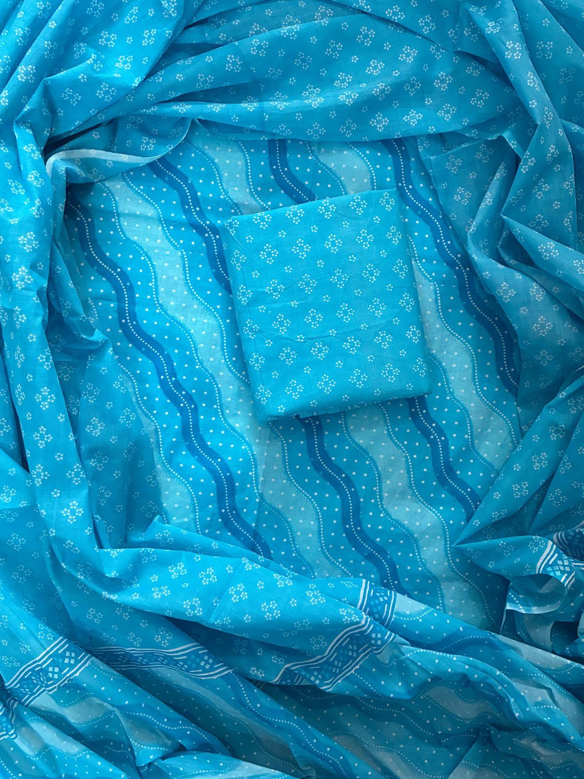 Designer Hand Block Print Cotton Suit Set with Mulmul Dupatta(WACOTMU119)