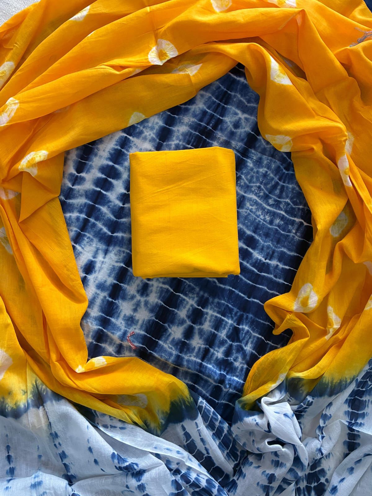 Designer Hand Block Print Cotton Suit Set with Mulmul Dupatta(WACOTMU113)