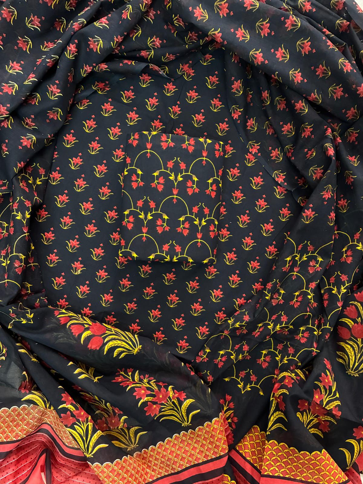 ELEGANT HAND BLOCK PRINT COTTON SUIT SET WITH MULMUL DUPATTA(WACOTMU44)