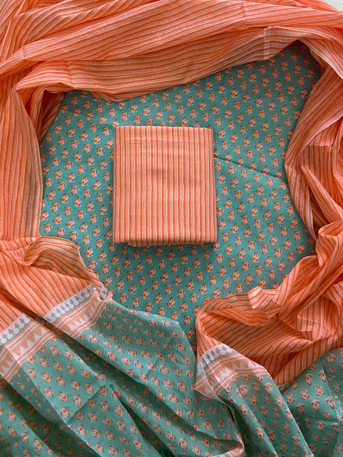 ELEGANT HAND BLOCK PRINT COTTON SUIT SET WITH MULMUL DUPATTA(WACOTMU32)