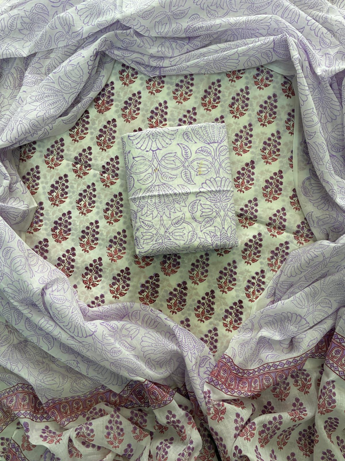 ELEGANT HAND BLOCK PRINT COTTON SUIT SET WITH MULMUL DUPATTA(WACOTMU25)