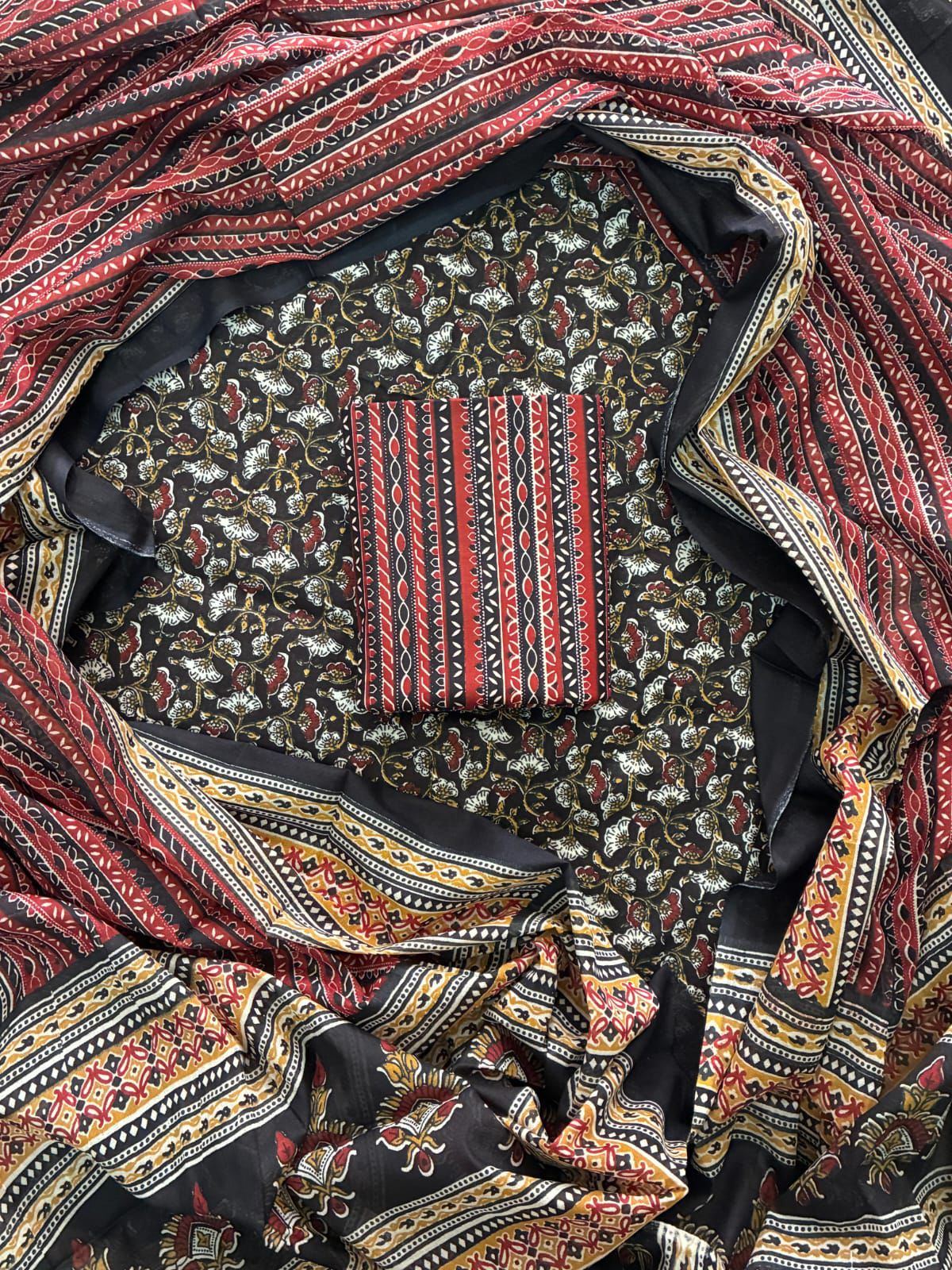 ELEGANT HAND BLOCK PRINT COTTON SUIT SET WITH MULMUL DUPATTA(WACOTMU21)