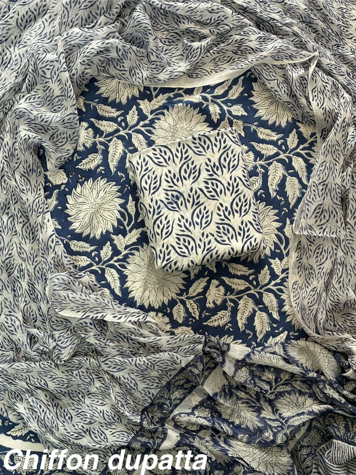 New Premium Hand Block Print Cotton Suit Set with Chiffon Dupatta(WACFCOTMU18)