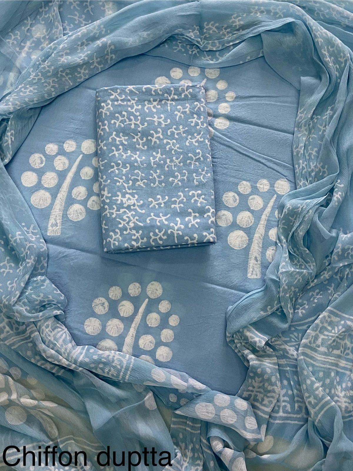 JAAL HAND BLOCK PRINT COTTON SUIT SET WITH CHIFFON DUPATTA(WACFCOTMU43)