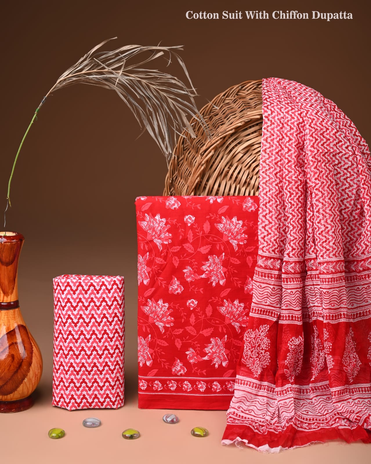 JAAL HAND BLOCK PRINT COTTON SUIT SET WITH CHIFFON DUPATTA(WACFCOTMU96)