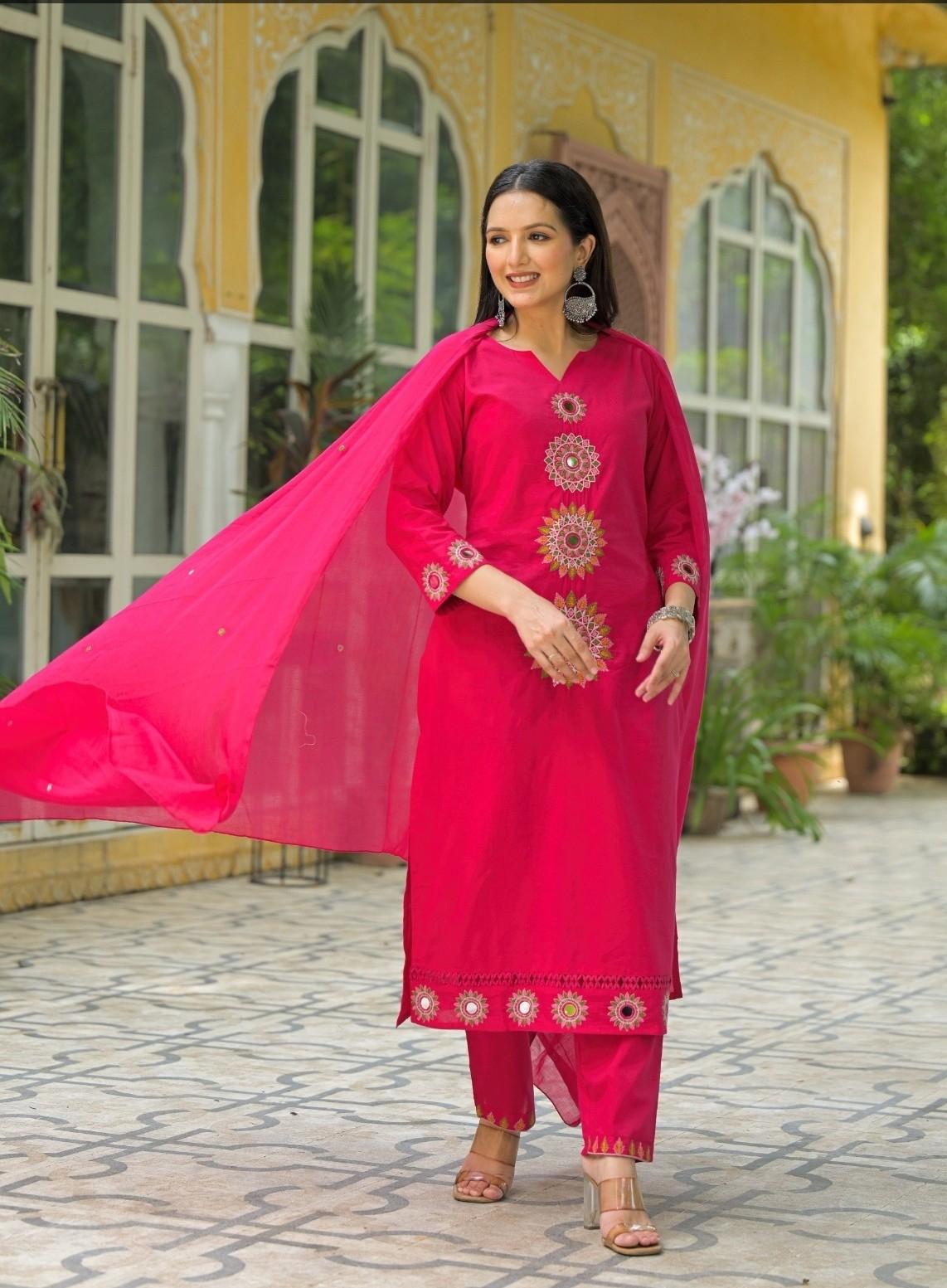 Pink Embroidered Kurta Set with Dupatta (SWDH01)