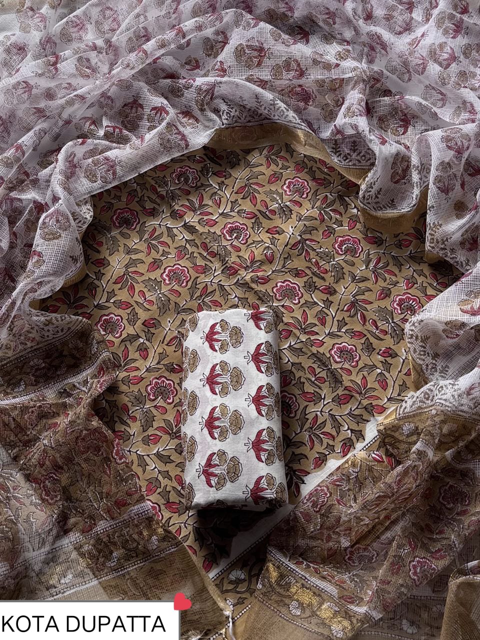 Premium Hand Block Print Cotton Suit Set with Kota Doria Dupatta WAKOTMU35