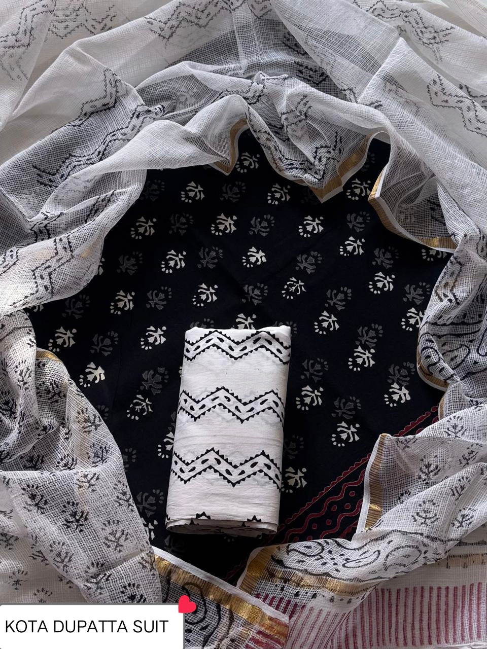 Premium Hand Block Print Cotton Suit Set with Kota Doria Dupatta WAKOTMU34