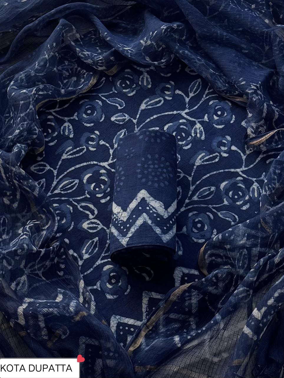 DESIGNER HAND BLOCK PRINT COTTON SUIT SET WITH KOTA DORIA DUPATTA (WAKOTMU12)