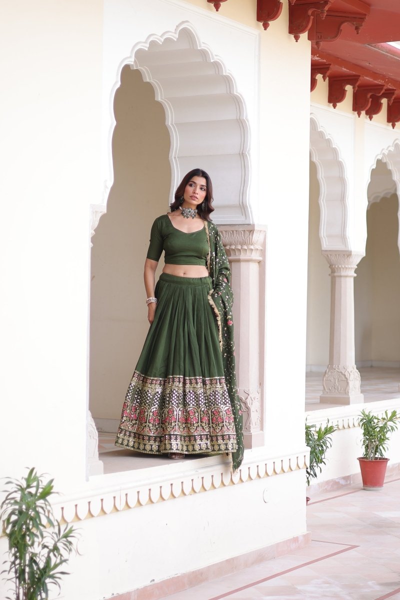 VICHITRA SILK HEAVY SEQUINS AND TREAD EMBROIDERED LEHENGA CHOLI WITH DUPATTA (WDN87) - suitswala