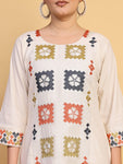 Women's Off White Multicolor Embroidered Asymmetrical Kurta Palazzo Set (RRRD58)