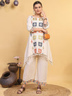 Women's Off White Multicolor Embroidered Asymmetrical Kurta Palazzo Set (RRRD58)