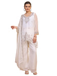 Women's White Floral Embroidered Organza Kurta Pant Set with Embroidered Dupatta (RRRD54)