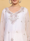 Women's White Floral Embroidered Organza Kurta Pant Set with Embroidered Dupatta (RRRD54)