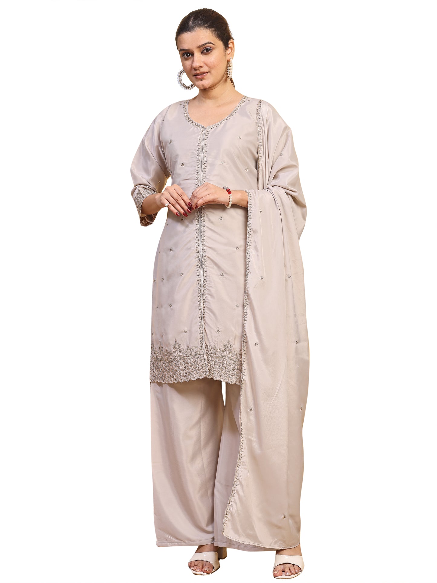 Elegant Grey Ethnic Wear Suit Set with Matching Dupatta (RRRD55)
