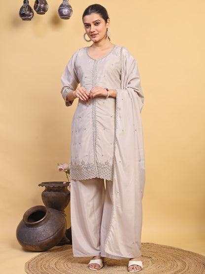 Elegant Grey Ethnic Wear Suit Set with Matching Dupatta (RRRD55)