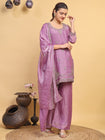 Women's Lavender Embroidered Kurta Pant Set with Matching Dupatta (RRRD56)
