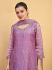 Women's Lavender Embroidered Kurta Pant Set with Matching Dupatta (RRRD56)