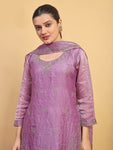 Women's Lavender Embroidered Kurta Pant Set with Matching Dupatta (RRRD56)