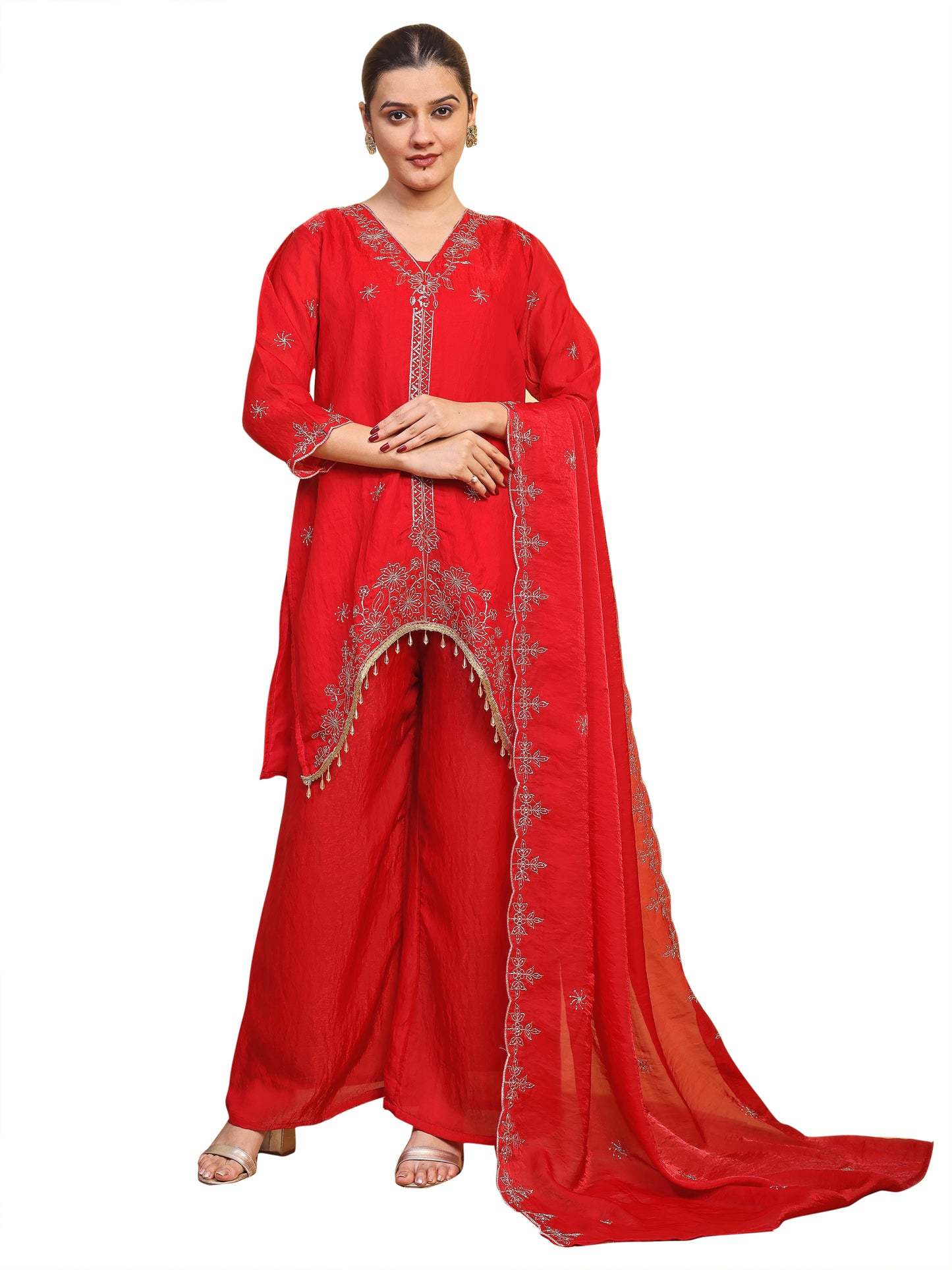 Elegant Red Designer Kurta Palazzo Set (RRRD57)