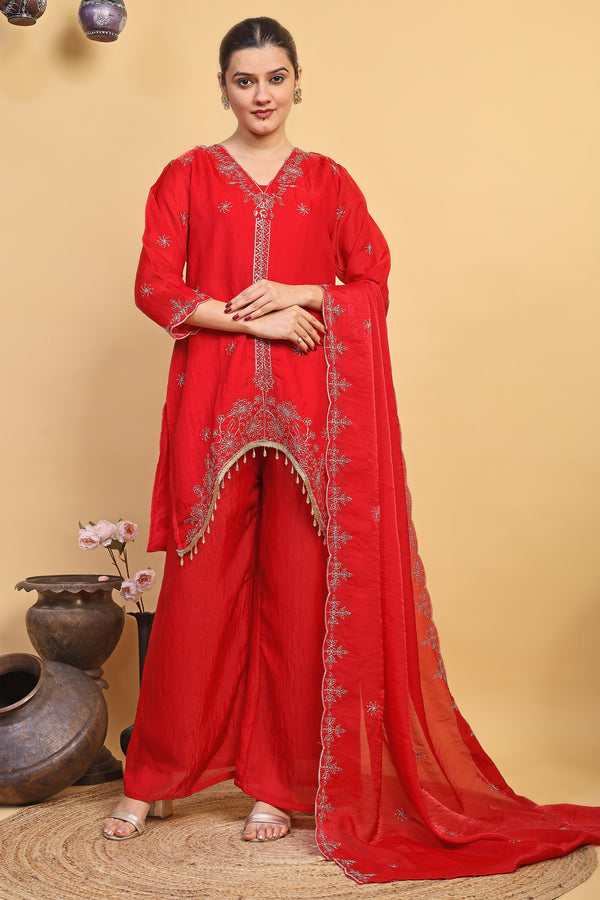 Elegant Red Designer Kurta Palazzo Set (RRRD57)