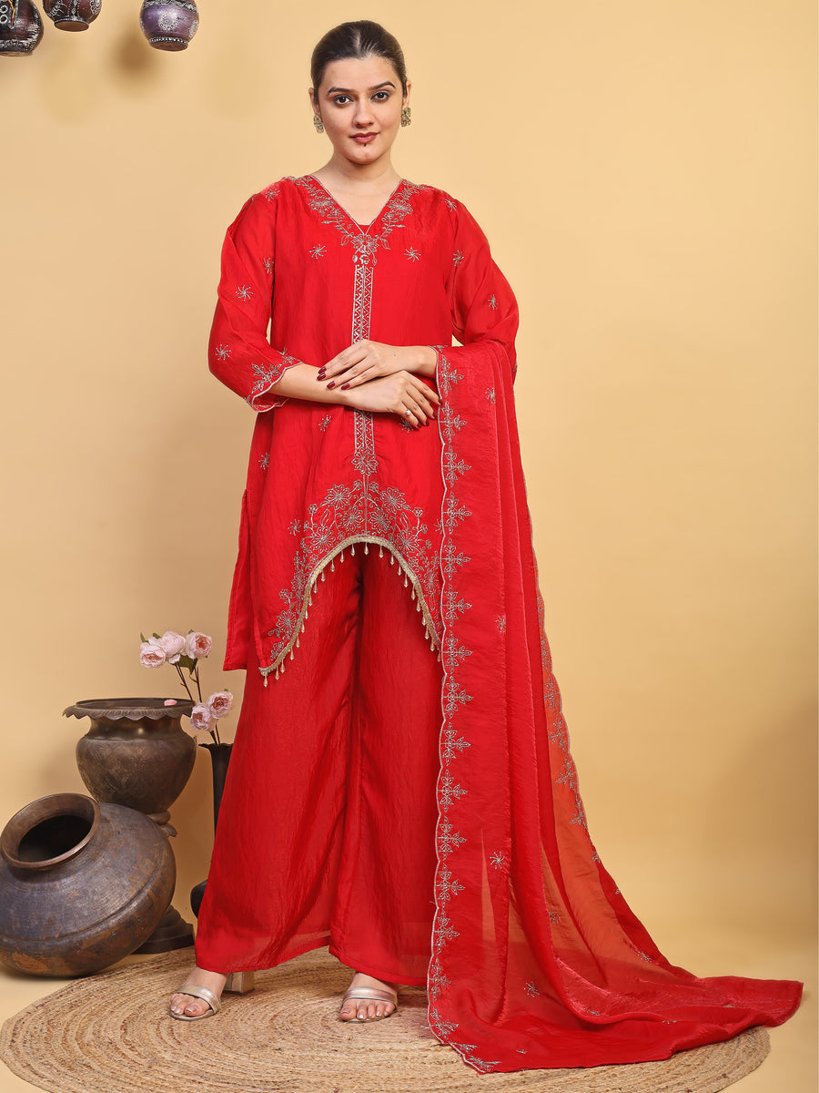 Elegant Red Designer Kurta Palazzo Set (RRRD57)