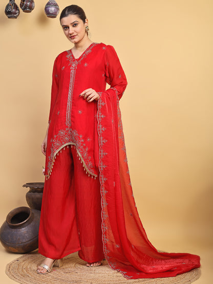 Elegant Red Designer Kurta Palazzo Set (RRRD57)