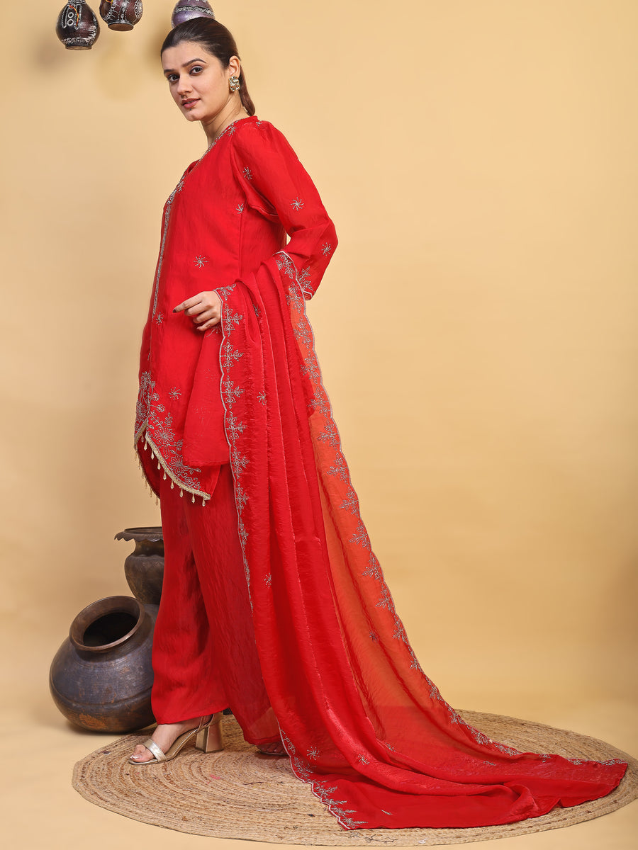 Elegant Red Designer Kurta Palazzo Set (RRRD57)