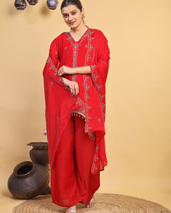 Elegant Red Designer Kurta Palazzo Set (RRRD57)