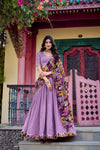 VICHITRA SILK THREAD EMBROIDERED AND KALAMKARI PRINTED LEHENGA CHOLI WITH DUPATTA (WDN89) 02