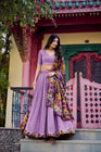 VICHITRA SILK THREAD EMBROIDERED AND KALAMKARI PRINTED LEHENGA CHOLI WITH DUPATTA (WDN89) 02