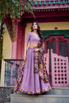 VICHITRA SILK THREAD EMBROIDERED AND KALAMKARI PRINTED LEHENGA CHOLI WITH DUPATTA (WDN89) 02
