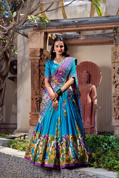 KALAMKARI TUSSAR SILK LEHENGA CHOLI WITH DUPATTA(WD100) (03)