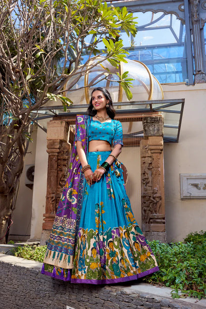 KALAMKARI TUSSAR SILK LEHENGA CHOLI WITH DUPATTA(WD100) (03)