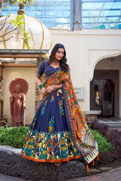 KALAMKARI TUSSAR SILK LEHENGA CHOLI WITH DUPATTA(WD100) (02)
