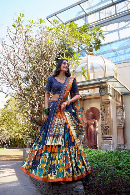 KALAMKARI TUSSAR SILK LEHENGA CHOLI WITH DUPATTA(WD100) (02)