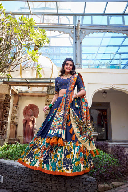 KALAMKARI TUSSAR SILK LEHENGA CHOLI WITH DUPATTA(WD100) (02)