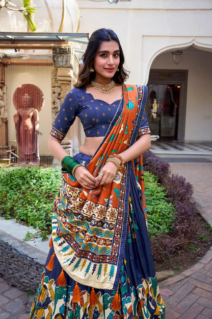 KALAMKARI TUSSAR SILK LEHENGA CHOLI WITH DUPATTA(WD100) (02)
