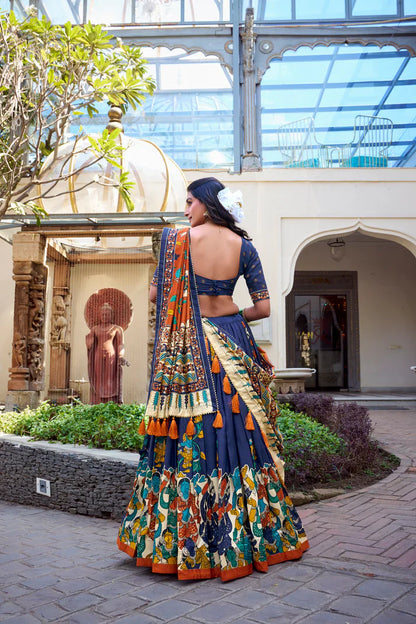 KALAMKARI TUSSAR SILK LEHENGA CHOLI WITH DUPATTA(WD100) (02)