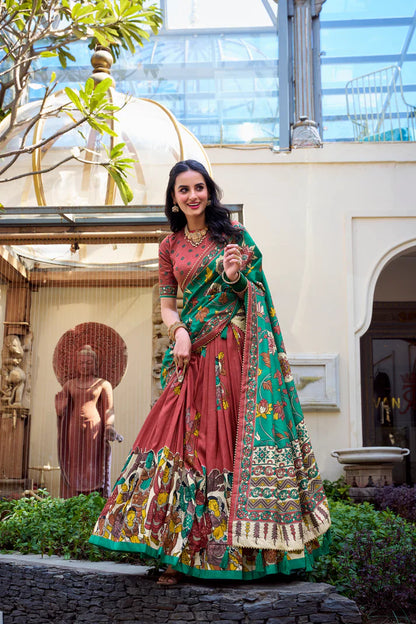 KALAMKARI TUSSAR SILK LEHENGA CHOLI WITH DUPATTA(WD100) (01)