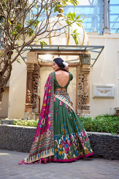 KALAMKARI TUSSAR SILK LEHENGA CHOLI WITH DUPATTA(WD100)