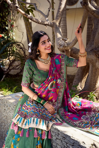 KALAMKARI TUSSAR SILK LEHENGA CHOLI WITH DUPATTA(WD100)