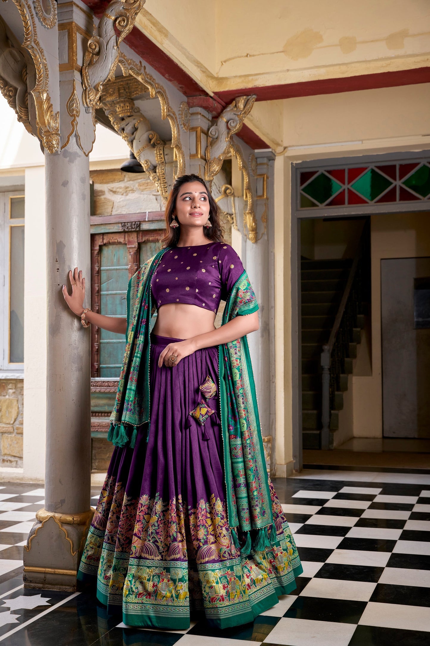 FESTIVAL SPECIAL TUSSAR SILK LEHENGA CHOLI WITH DUPATTA (WDN106)02