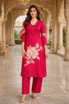 Elegant Red Floral Printed Kurta Set with Dupatta (SWDH16)