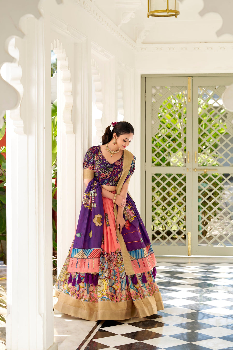 WEDDING SPECIAL KALAMKARI PRINTED LEHENGA CHOLI (WDN116) 01