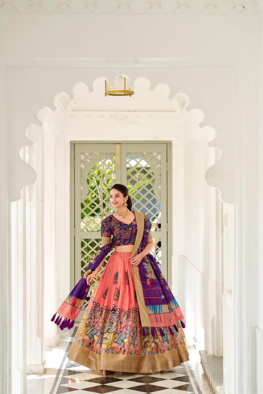 WEDDING SPECIAL KALAMKARI PRINTED LEHENGA CHOLI (WDN116) 01