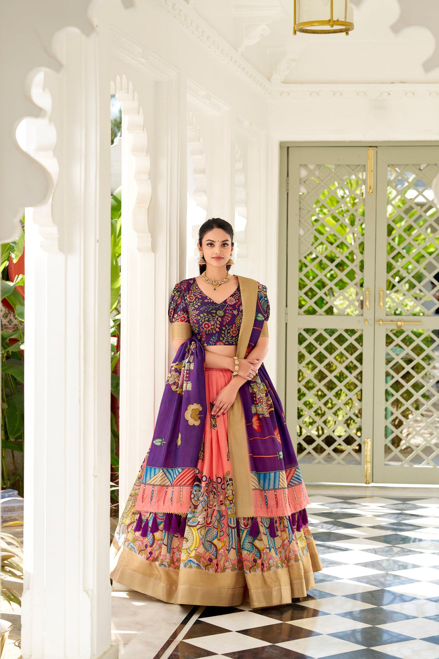 WEDDING SPECIAL KALAMKARI PRINTED LEHENGA CHOLI (WDN116) 01
